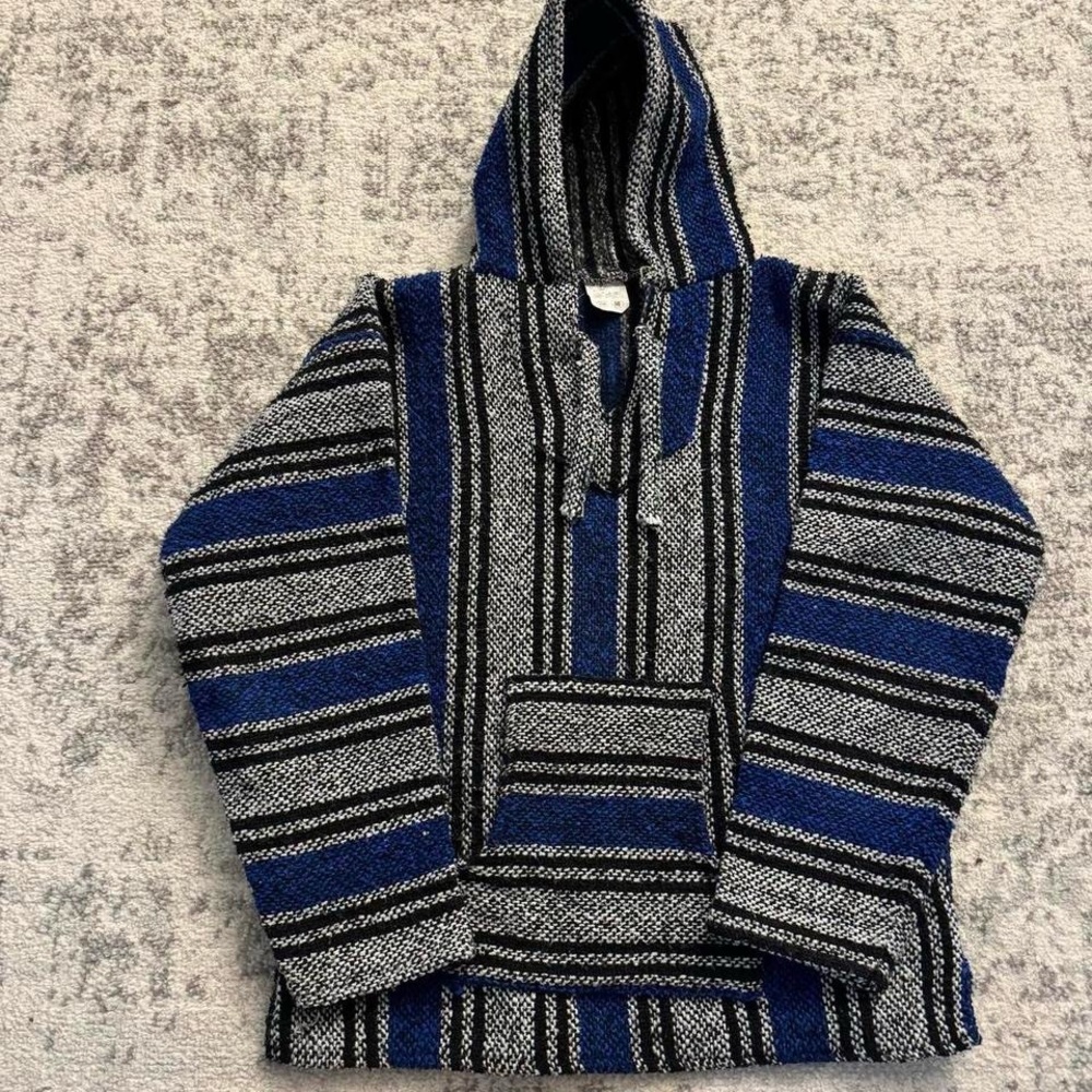 Chavitos Blue & Grey Drug Rug Hoodie
Size Medium